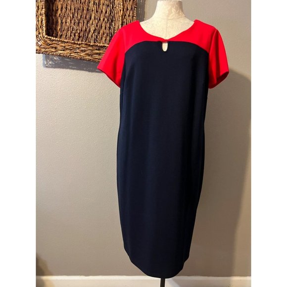 Talbots Dresses & Skirts - Talbots Dress Pink Navy Blue 16 W 16W  Washable Short Sleeve Stretch Sheath